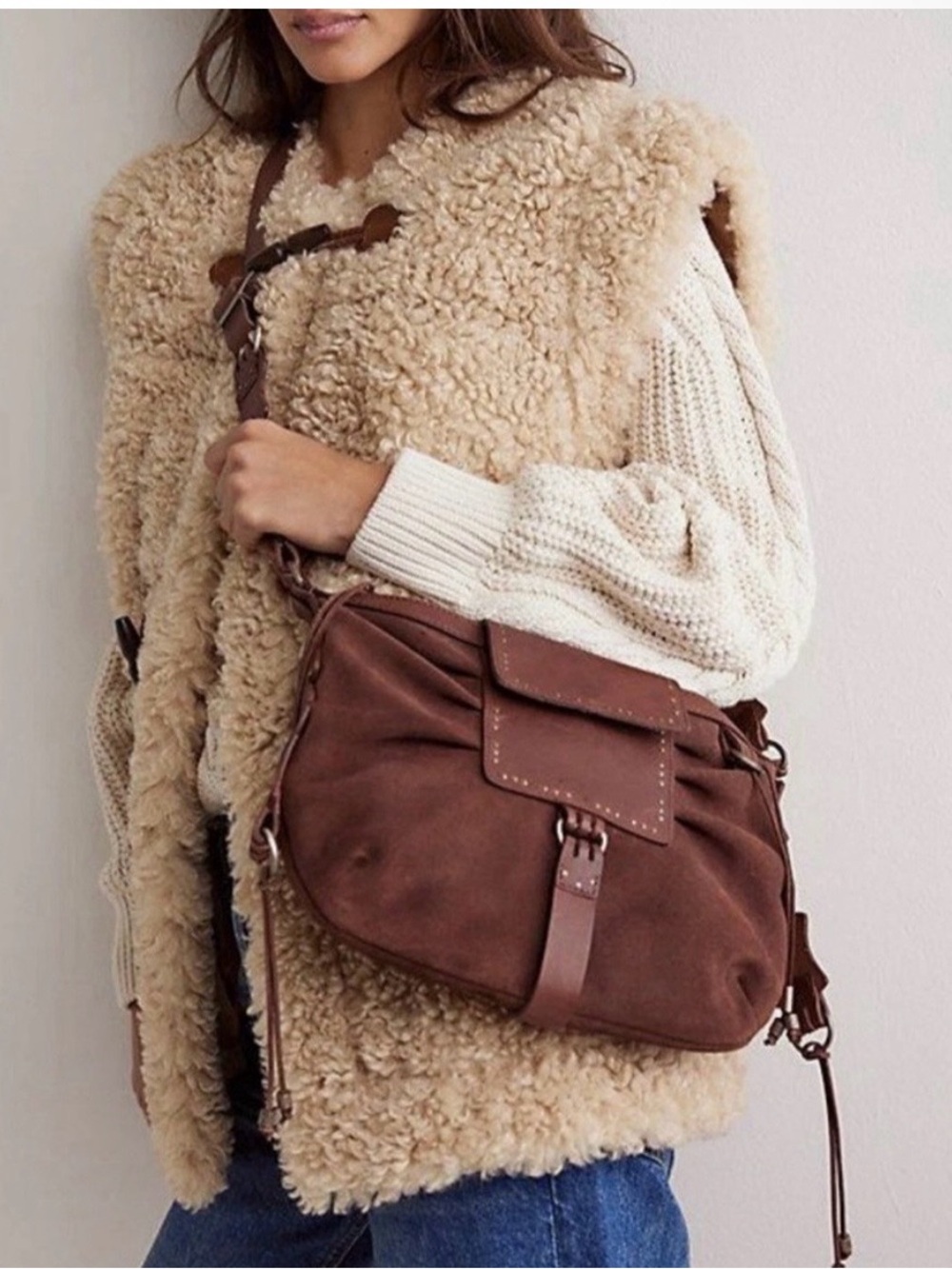 Free People We The Free Suede Leather Silvie Studded Sling Cognac Brown NWOT